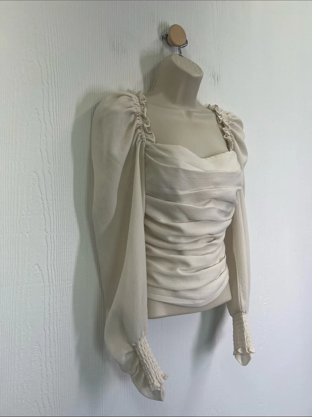 ASTR - Tonia Ruched Puff Long Sleeve Square Neckline  Bohemian Blouse Size XS